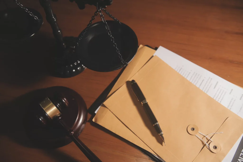 Legal materials in a courtroom setting, highlighting our legal transcription service and accurate court transcription services.